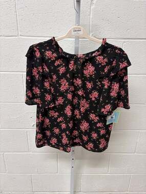 new nwt Cece floral blouse Sz Xs x-small printed black pink